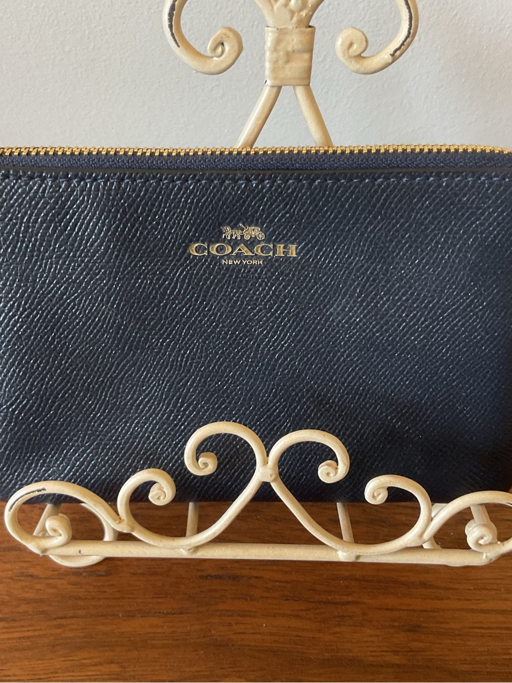 Coach Navy Zip Wristlet with Gold Hardware